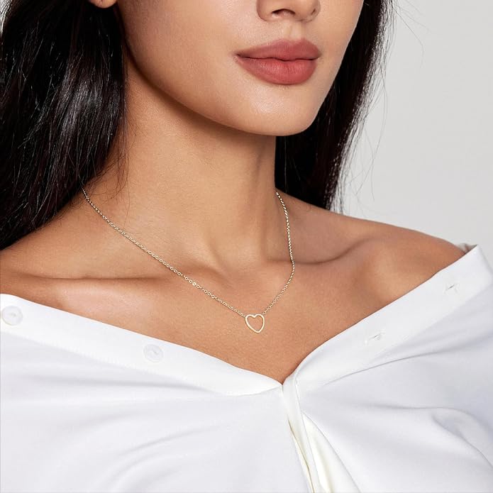 HERIER Cute Heart Necklace Dainty 18k Gold Plated Tiny Heart Pendant Choker Necklaces Small Gold Love Open Heart Chain Necklace for Women Simple Gold Necklace for Women Trendy Jewelry