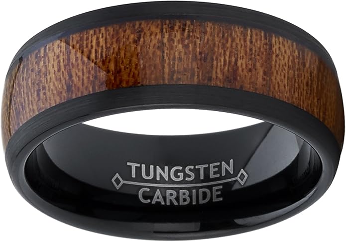 Metal Masters Men's Women's Tungsten Carbide Wedding Band Engagement Ring, Real Brown Or Blue Wood Inlay, Comfort Fit 8mm