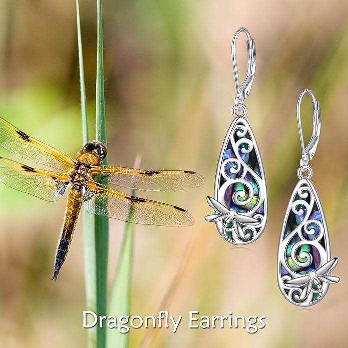 CRMAD Hummingbird/Bee/Leaves/Sunflower/Daisy/Dragonfly/Rose/Lotus Flower Sterling Silver Filigree Teardrop Earrings Abalone Shell Jewelry for Women