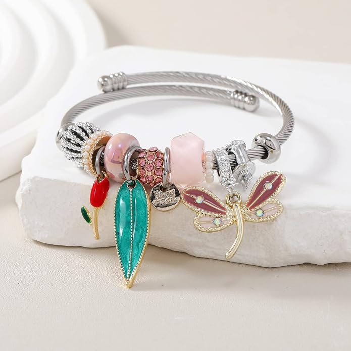 DS Charm Bracelets for girls,exquisite cute cartoon friendship bracelets Silver Stainless Steel Bangle with birthday Gift box, Adjustable girls jewelry Suitable for holiday gifts