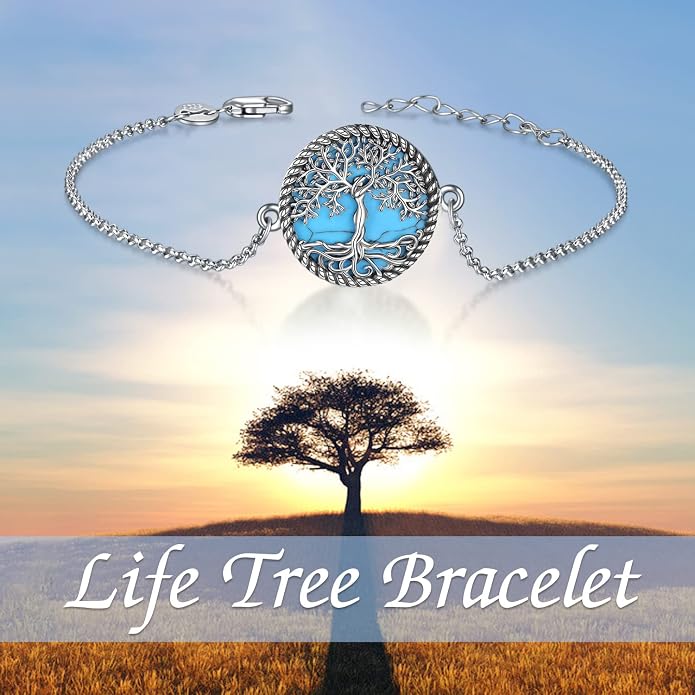 ONEFINITY Tree of Life Bracelet Sterling Silver Abalone Shell/Blue Opal/Turquoise/Malachite Tree of Life Jewelry Gifts for Women