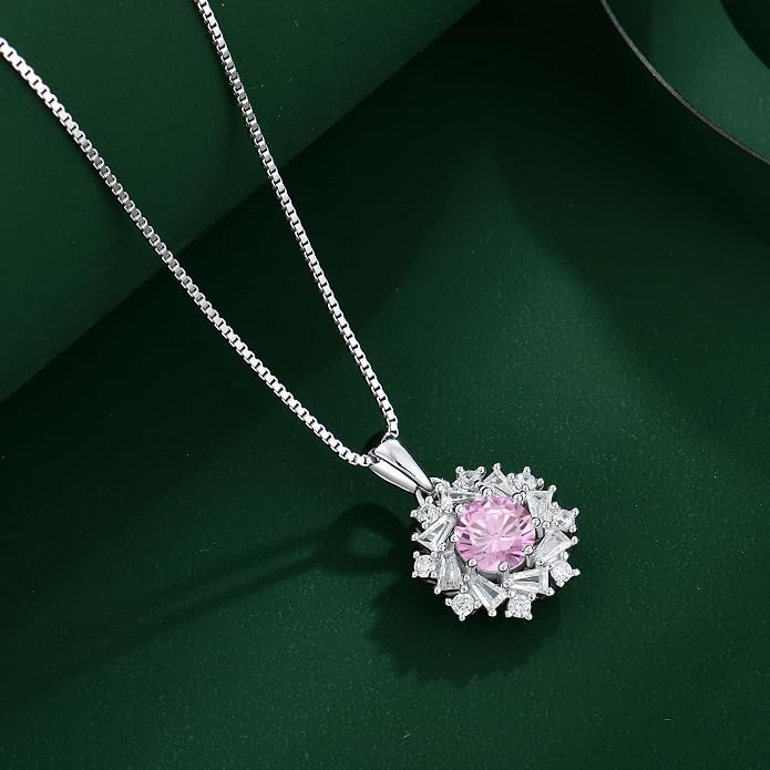 Birthstone Necklace 925 Sterling Silver Round 5A Cubic Zirconia Pendant Necklace Jewelry Birthday Gifts for Women