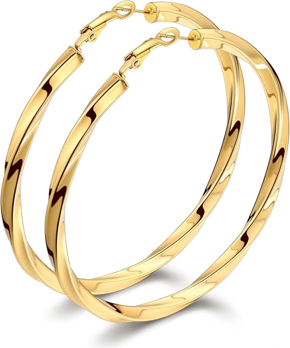 Bestyle 5mm Thick Gold Hoop Earrings Hypoallergenic Hoops for Sensitive Ears Trendy Lightweight Chunky Earrings for Women 30/40/60/80mm
