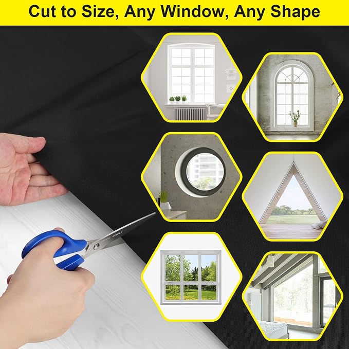 FADOTY 100% Blackout Curtains, 57"x 118" Portable Black Out Window Cover | Blackout Window Film Shades Blinds, Cuttable, No Drill, Sun Heat Light Blocker for Bedroom, Nursery, Media Room, RV, Black