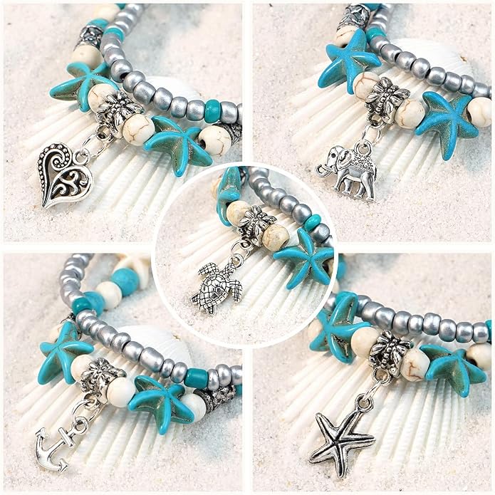 Suyi 5pcs Ankle Bracelets for Women Layered Beach Adjustable Anklets Boho Chain Anklet Foot Jewelry