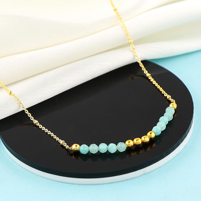 Satellite Chain Necklace 16+2 Inch Gold Plated – Dainty Layering Jewelry with Gemstone Beads – Minimalist Choker Necklace for Women – Delicate Gift for Her