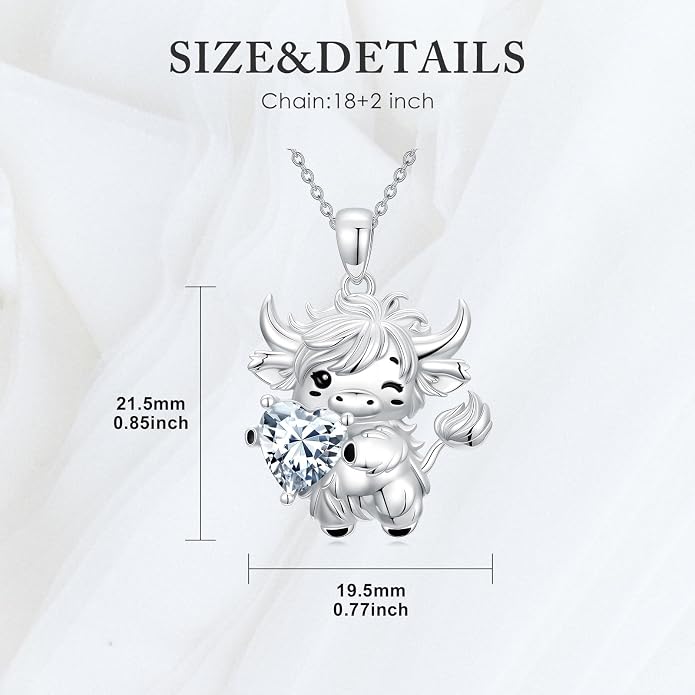PELOVNY Teddy Bear Necklace for Women 925 Sterling Silver Bear/Highland Cow/Fox/Cat/Axolotl Birthstone Necklace Christmas Birthday Jewelry Gifts for Mom Daughter Wife Sister
