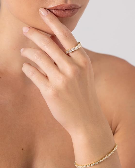PAVOI 14K Gold Plated Heart Ring for Women - Heart-Shaped Cubic Zirconia Eternity Rings for Women - Stackable Wedding Band for Brides - Cute Valentines Day Love Promise Jewelry Gifts