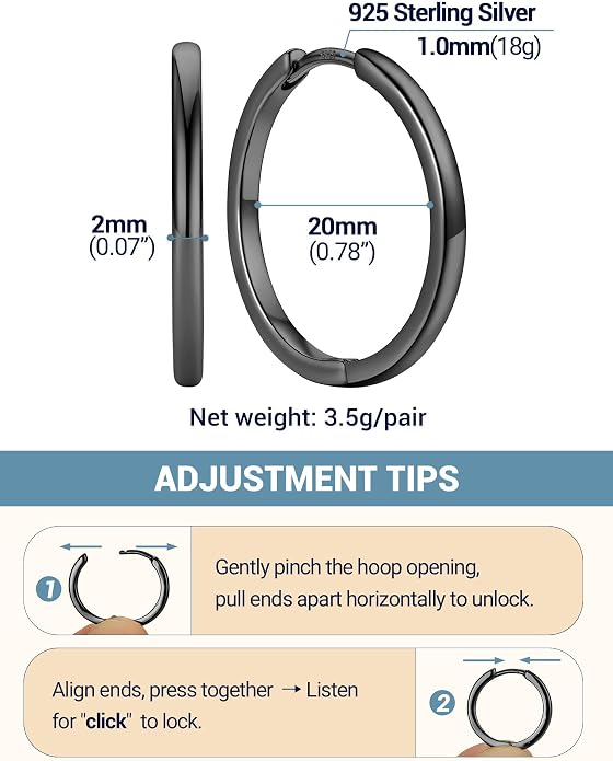 PROSTEEL Hoop Earrings for Women, Huggie Hoop with 925 Sterling Silver Post, 8/10/12/14/16/18/20mm Small Huggie Hoops, 14K Gold Plated/Silver/Black/Rose Gold Hypoallergenic Earrings Jewelry