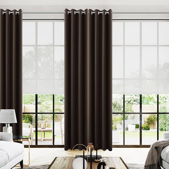96 Inch Long Dark Brown Living Room Curtains for Window Treatments,Elegant Organic Style Silky Extra Soft Keep Warm Cold Out Darkening Blackout Bedroom Curtains Drapes 96 Length 2 Panel Set,Cappuccino