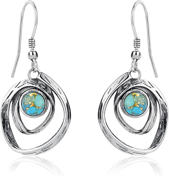 Turquoise Earrings for Women 925 Sterling Silver Pearl/Black Onyx/Opal Dangle Earrings Vintage Spiral/Wire Wrapped/Beads & Rope Ear Hook Earrings
