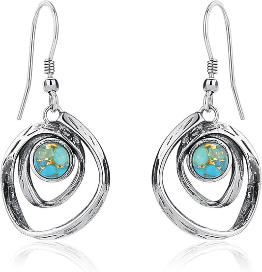 Turquoise Earrings for Women 925 Sterling Silver Pearl/Black Onyx/Opal Dangle Earrings Vintage Spiral/Wire Wrapped/Beads & Rope Ear Hook Earrings