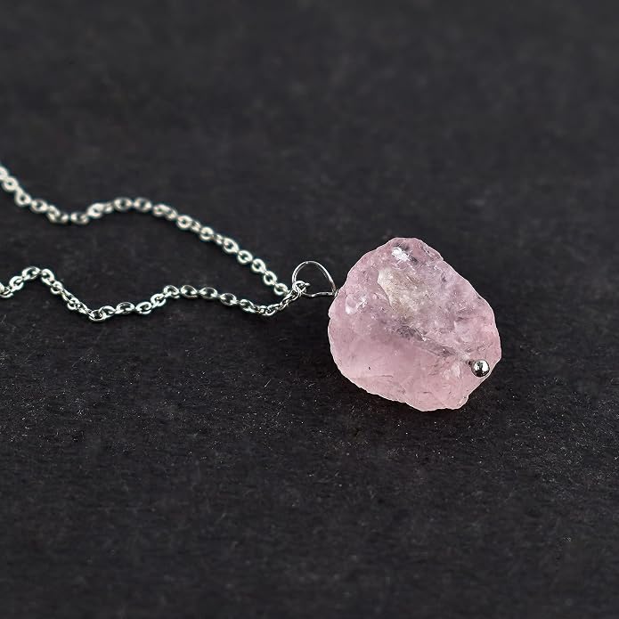 Raw Gemstone Dainty Pendant Necklace for Women, Trendy Healing Chakra Crystal, Birthstone Handmade 925 Sterling Silver Adjustable 18 inch Chain Jewelry, Birthday Gifts