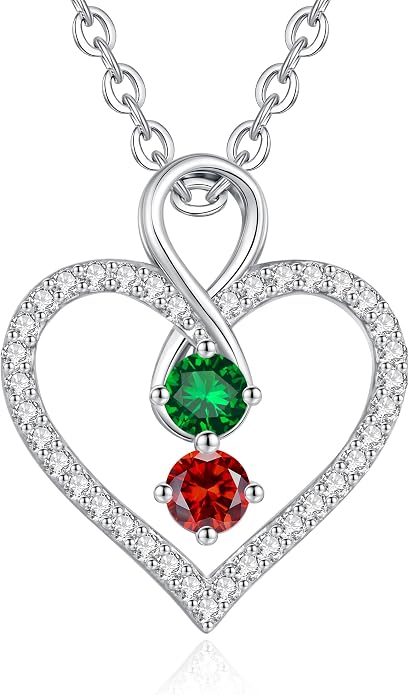 LOUISA SECRET Double Birthstone Necklaces for Women, 925 Sterling Silver Infinity Love Heart Pendant Necklace for Her, Birthday Anniversary Valentine's Day, Christmas, Wedding, Graduation Gift for Her, Personalized Gifts, Jewelry Gifts for Wife Mom Gir...