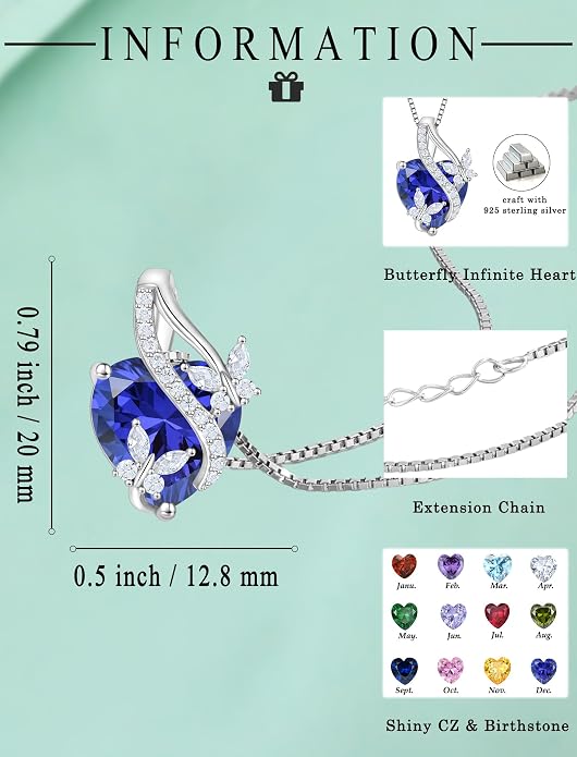 Butterfly Necklaces for Women Sterling Silver Infinity Heart Pendant Birthstone Jewelry Gift with 14k Yellow Gold/Rose Gold Plated