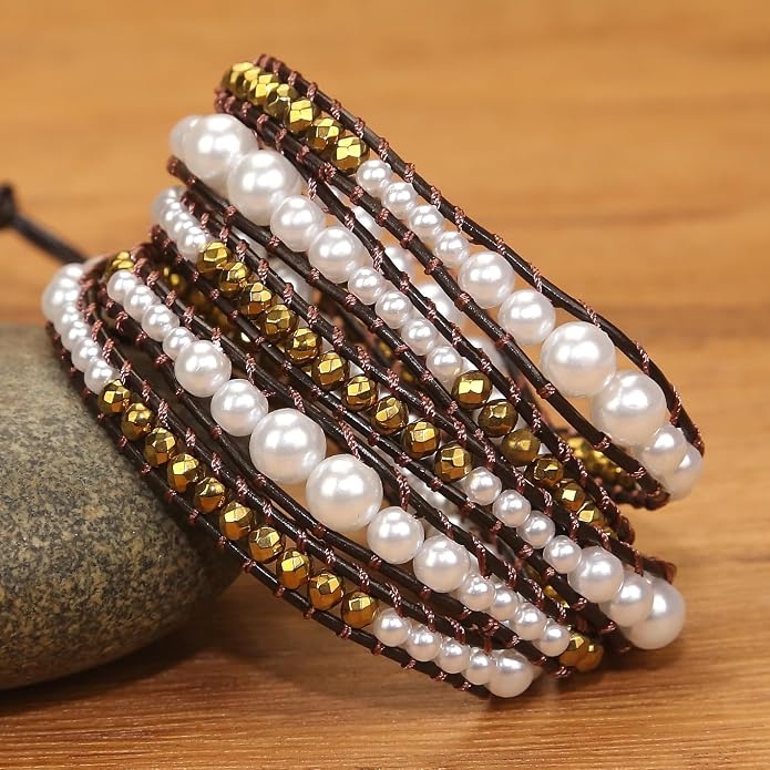 Boho Wrap Bead Bracelet for Women - Handmade Adjustable Natural Stone Beaded Bracelets Yoga Healing Bracelet Bangle Hippie Jewelry