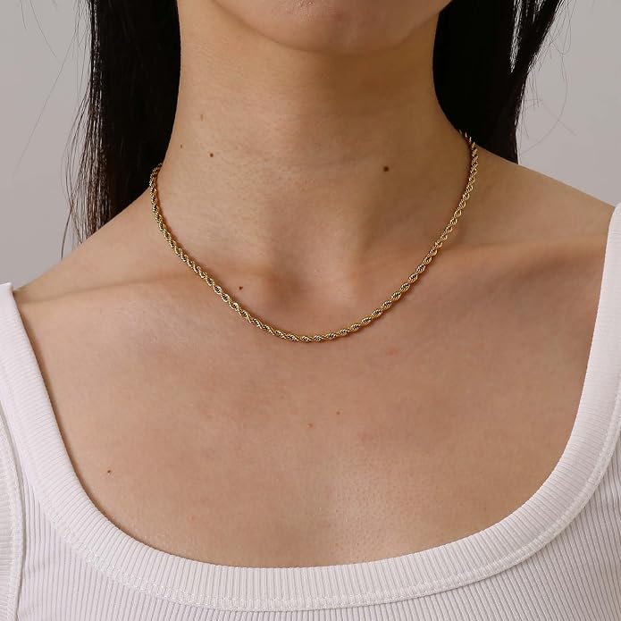 Gold Chain Necklace for Women Dainty Simple Satellite Beaded Twisted Chain Choker Necklace Everyday Jewelry Christmas Gifts