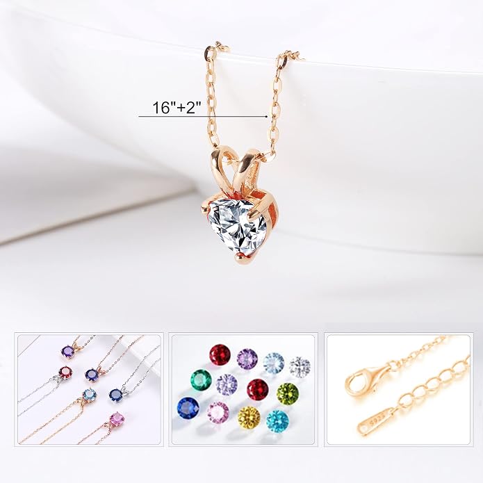 SMILEST Dainty Heart Birthstone Necklace for Women, 925 Sterling Silver Necklace Sparkling Heart Pendant, Anniversary Birthday Gifts for Women Mom Wife Daughter Girlfriend Grandma