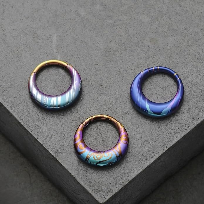 PUNKYOUTH 16G Titanium Septum Clicker Iridescent Hoop Piercing Jewelry for Women Men Minimalist Futurism Cyber Gothic Style for Alternative and Everyday Wear
