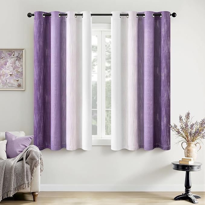 MIULEE Purple and Greyish White Ombre Blackout Curtains, Full Room Darkening Thermal Insulated 63 Inches Long Drapes for Bedroom/Living Room Grommet Window Treatments Modern 52Wx63L, Set of 2