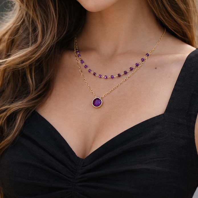 Layering Necklace for Women, Premium Layered Gold Healing Crytsal Necklaces - Tarnish Free 18K Gold Vermeil Certified S925 Classic Stack Necklace Gold Jewelry for Women - Mothers Day Gifts for Mom Wife