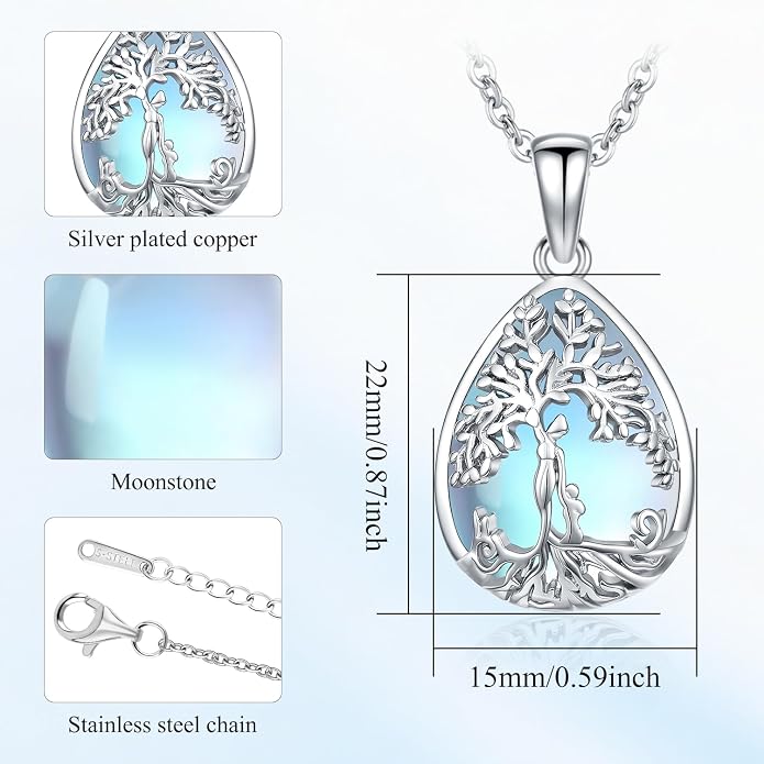 Tree of Life Necklace Family Teardrop/Heart Pendant Mother Jewelry Gifts for Women Grandma Wife Mom