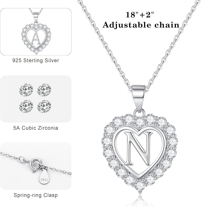 Infinity Heart Necklaces for Women, S925 Sterling Silver Initial Necklace Womens Jewelry Mothers Day Gifts Girls Valentines Gifts for Her Christmas Birthday Gifts for Women Mom Wife Girlfriend