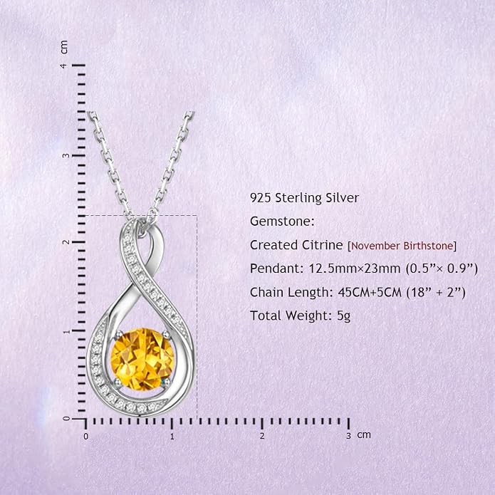 925 Sterling Silver Birthstone Necklace for Women Infinity Necklaces Birthday Anniversary Fine Jewelry Gifts for Mother Women, Adjustable Chain