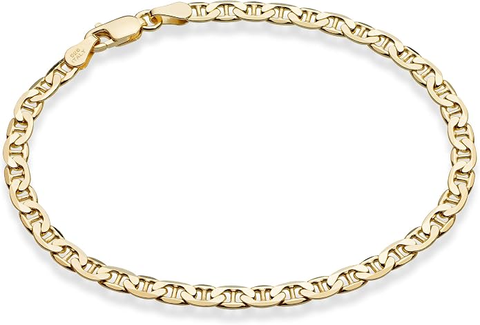 Miabella 18K Gold Plated 925 Sterling Silver Italian 3mm, 4mm Solid Diamond-Cut Mariner Link Chain Anklet Ankle Bracelet for Women, Made in Italy