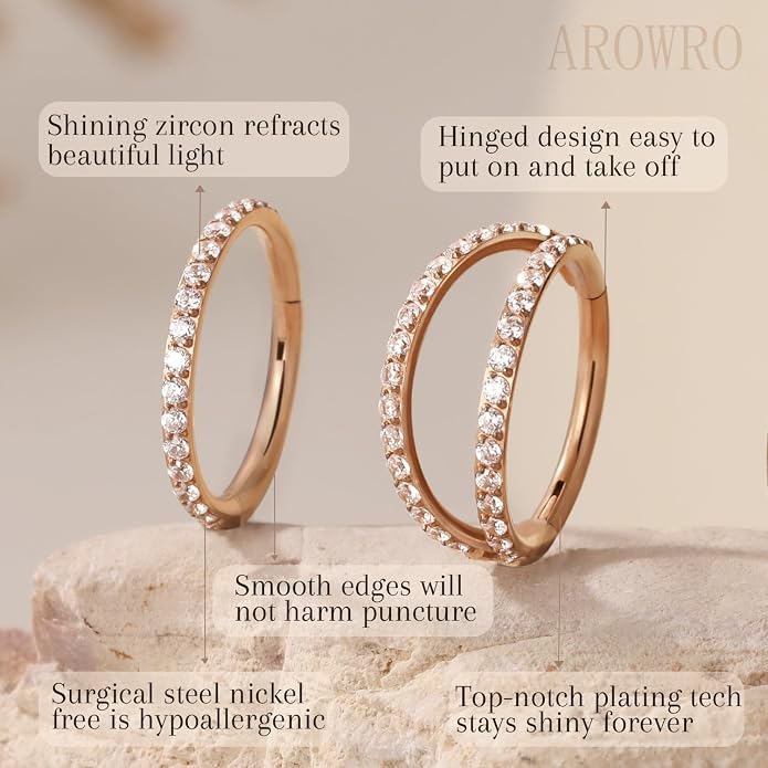 AROWRO Conch Piercing Jewelry Septum Jewelry Nose Rings Hoops 20G 18G 16G 316L Surgical Steel Hinged Segment Ring Hoop Helix Daith Rook Tragus Cartilage Piercing Jewelry