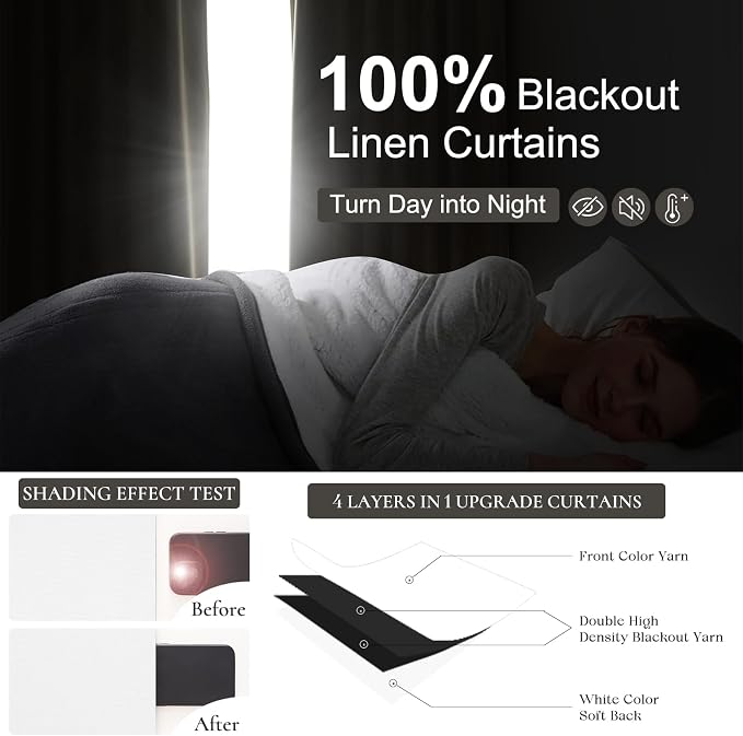QJmydeco 100% Blackout Elegant Curtains 95 Inch 2 Panel Set for Living Room/Sunroom Thermal Insulated Custom Curtains for Windows Boho Farmhouse Drapes Office Hook Belt Pleated/Back Tab BrightWhite