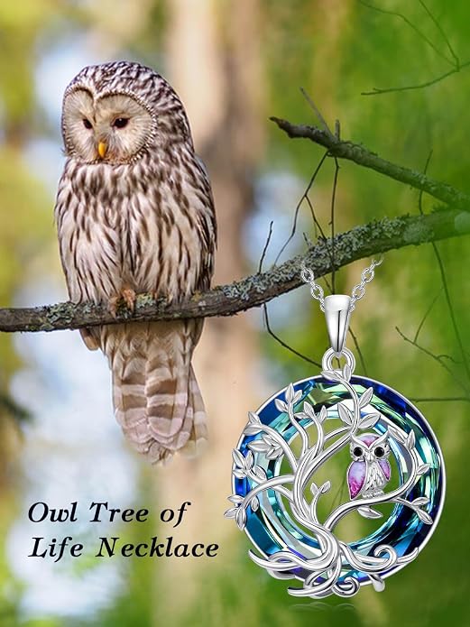 TOUPOP Sterling Silver Tree of Life Hummingbird/Dragonfly/Owl/Panda Necklace Crystal Bird Jewelry Birthday Christmas Valentines Day Gifts for Her Girlfriend Mom