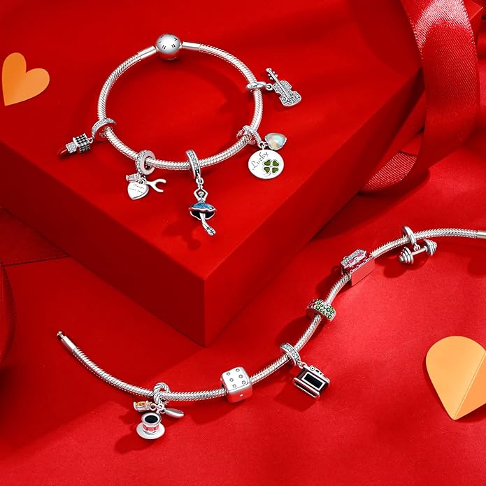 NINGAN 925 Sterling Silver Charm Golden Love Charm Buckle Safety Chain Travel Bead Firefly Dragonfly Pendant, Suitable for Women Bracelet and Necklace as Gift from Mom and Friends