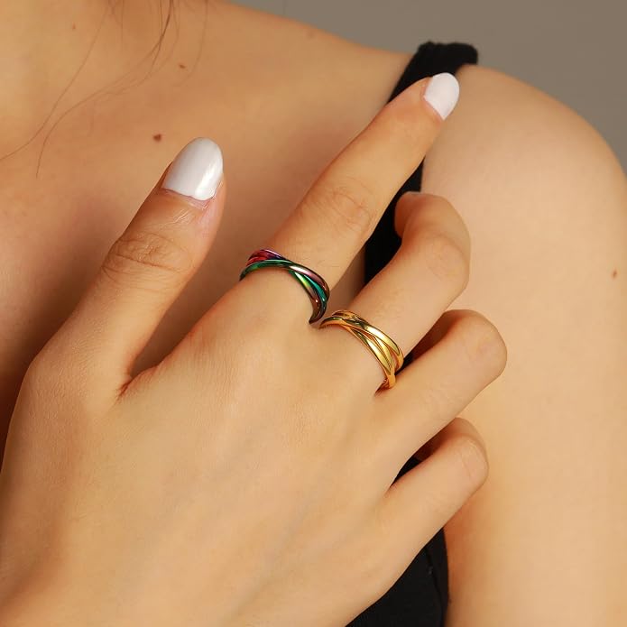 14K Gold Plated Interlocking Fidget Anxiety Ring 925 Sterling Silver Stackble Rings for Women Men Rolling Triple Spinner Ring Minimalist Trendy Knuckle Rings Jewelry Birthday Graduation Gifts