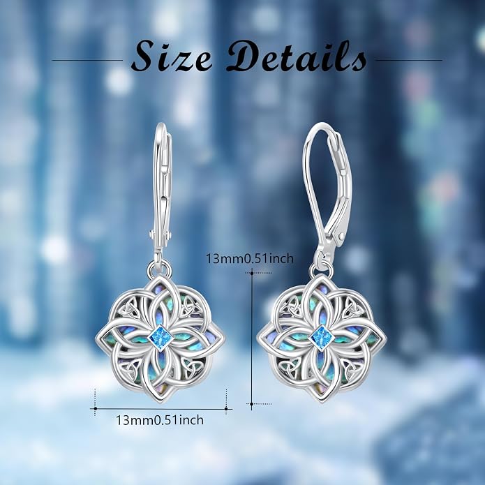 Celtic Knot Earrings 925 Sterling Silver Abalone Drop Dangle Celtic Earrings Gifts for Women