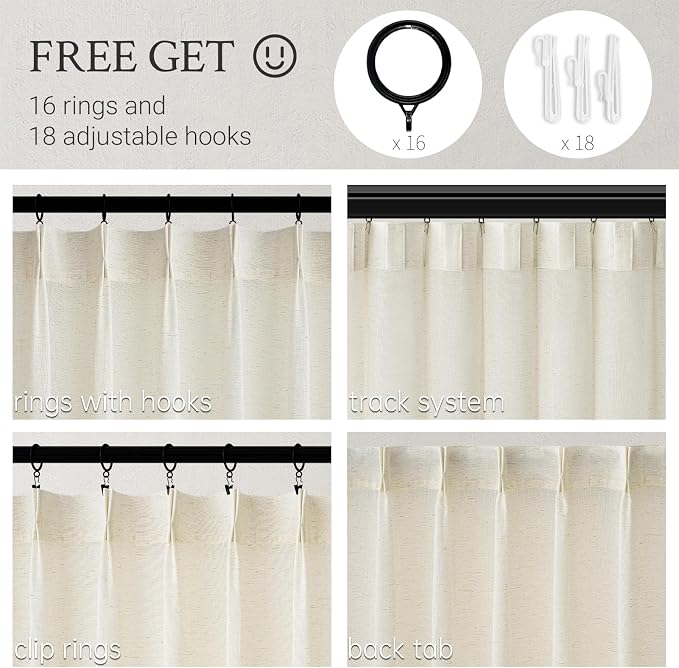 Topfinel 102 Inch Curtains 2 Panels Set,Two Packs Pinch Pleat Back Tab Linen Window Semi Sheer Privacy Thick Decorative Curtain Drapes for Living Room Bedroom,40x102 in Long,Ivory/Off White