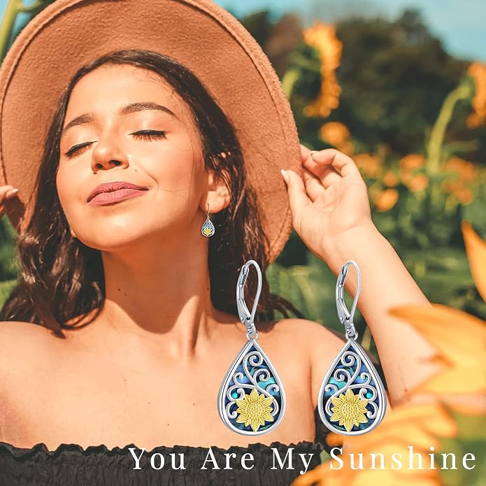 Black Cat/Turtle/Moonstone//Turquoise/Flower/Tree of Life Earrings Sterling Silver Cute Animal Leverback Dangle Earrings Jewelry Gifts