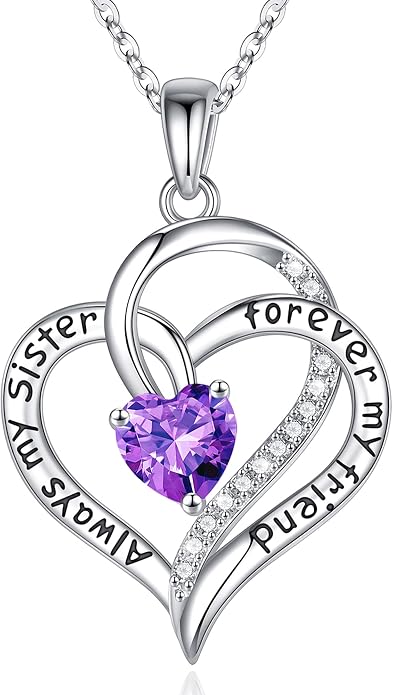 Iefil Gifts for Sister - 925 Sterling Silver Birthstone Necklace Sisters Jewelry