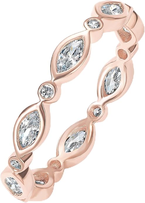 PAVOI 14K Gold Plated Cubic Zirconia Stackable Ring | Marquise Eternity Band For Women | Plated Gold Stacking Ring
