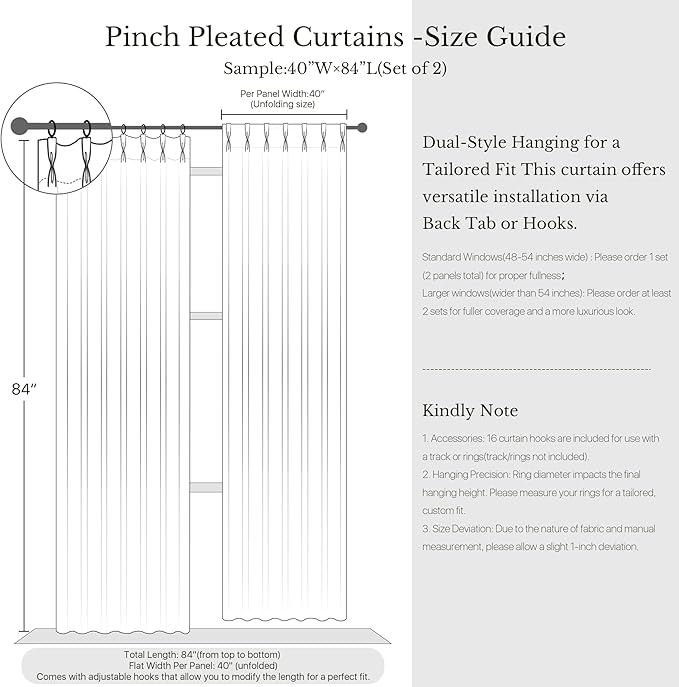 NICETOWN Stone Grey Pinch Pleated Linen Curtains 90" Long - Elegant & Classic Room Darkening Drapes for Patio Sliding Door, Natural Textured Fabric for Bedroom Windows, 40" Wide, 2 Panels
