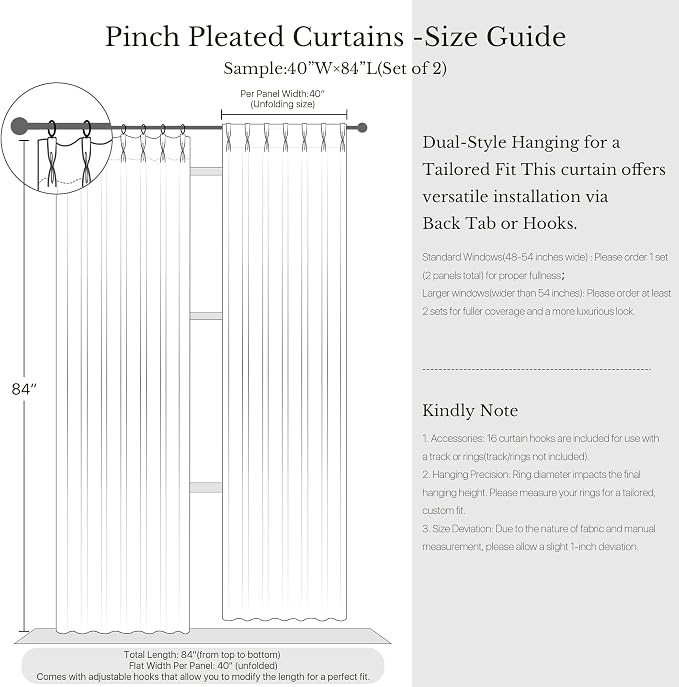 NICETOWN Stone Grey Pinch Pleated 395GSM Linen Curtains 84" Long - Elegant Room Darkening Drapes for Patio Sliding Door, Double-Sided Thermal Insulated Textured Panels, 40" Wide, 2 Panels