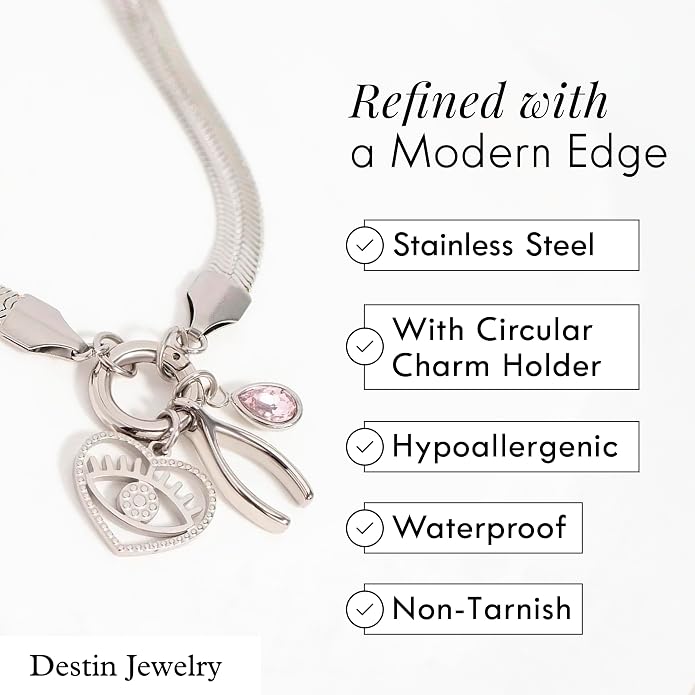 Destin Jewelry 18K Gold Plated Herringbone Necklace for Women and Men, Waterproof Flat Snake Chain, Stainless Steel Non Tarnish Layering Necklace