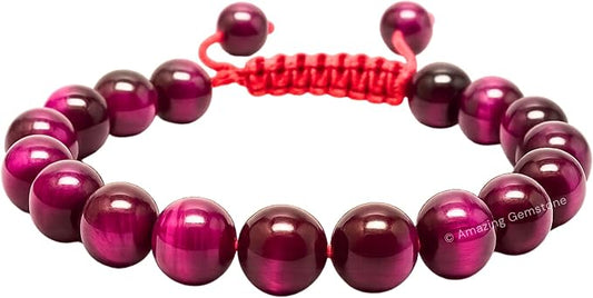 Amazing Gemstone Pink Tiger Eye Bracelet, Gifts for Men & Women - Protection Healing Crystal Bracelet - 8mm Gemstone Beaded Adjustable Bracelet, Pulseras para Hombres Mujer Stocking Stuffers