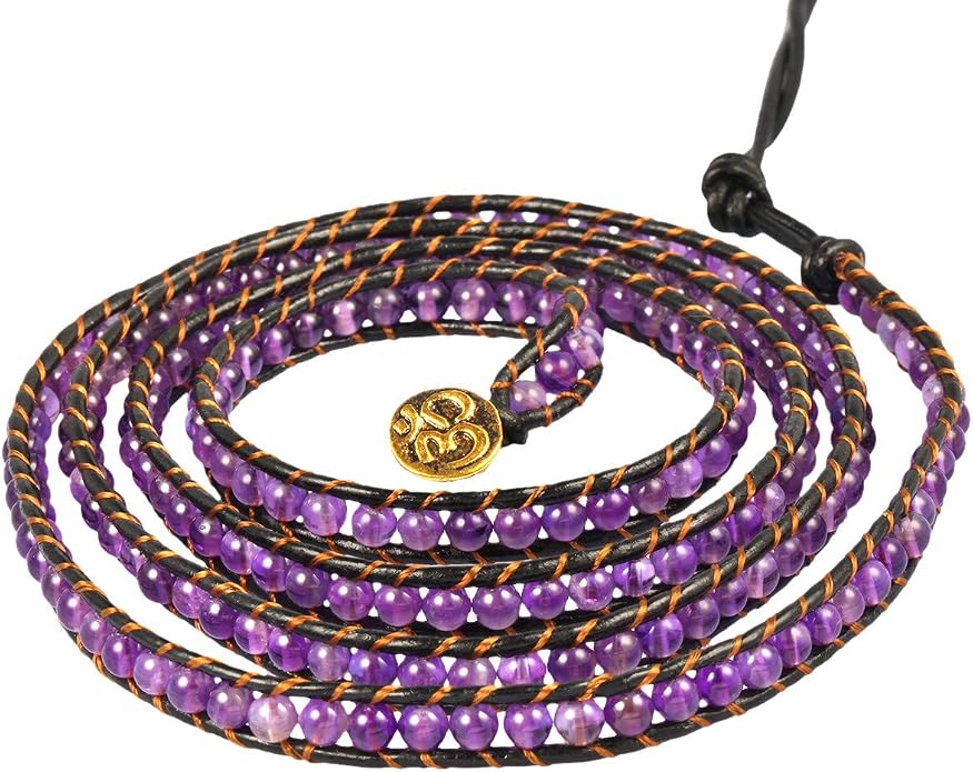 Nupuyai Handmade Leather Beaded Stone Wraps Bracelet Collection for Unisex