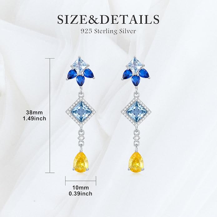 925 Sterling Silver Colorful Chandelier Teardrop Dangle Earrings Statement Flower Stud Earrings for Women Party Prom