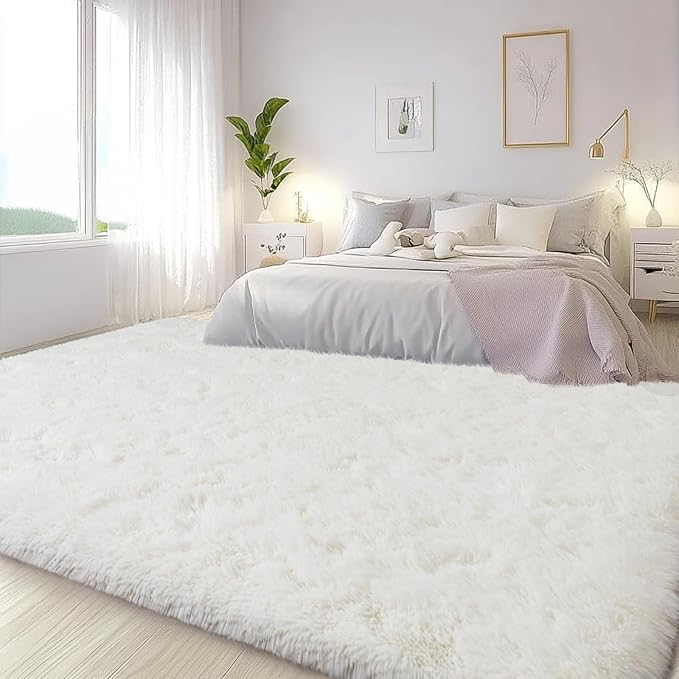 Large Area Rugs for Living Room Bedroom 5x7 Ivory Fluffy Shag Rugs | Ultra Soft Shaggy Plush Fuzzy Modern Indoor Throw Floor Carpet for Kids Girls Boys Dorm Nursery Home Decor Aesthetic