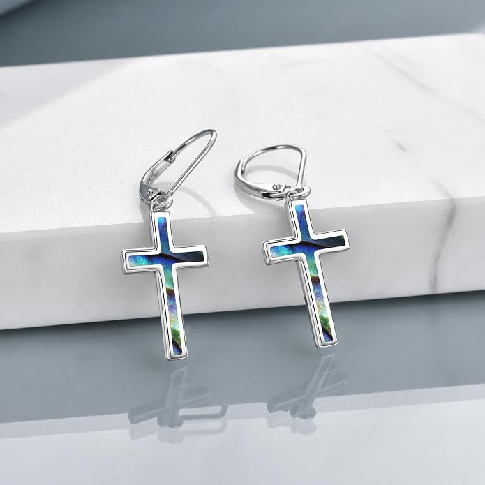 ONEFINITY Cross Earrings 925 Sterling Silver Leverback Cross Dangle Drop Earring Cross Religion Jewelry for Women Men