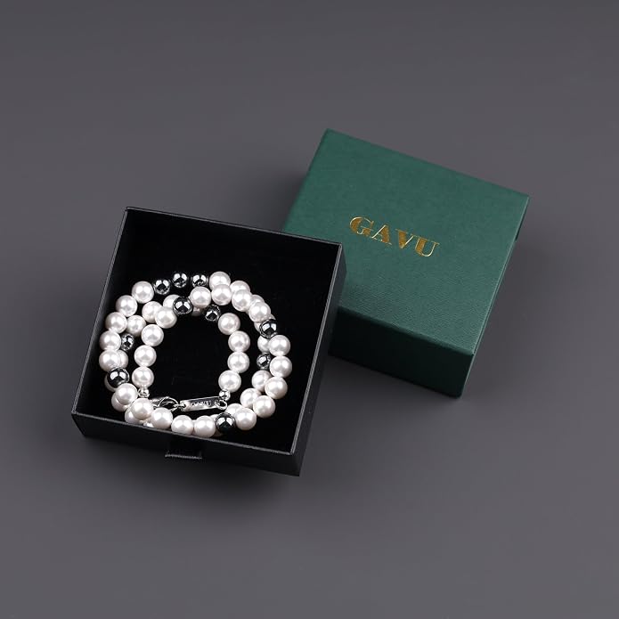 GAVU Men's Pearl Necklace, Pearl Jewelry Crystal Beaded Necklace for Men 20"/22"/24"/26"
