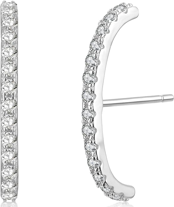 18K Gold Plated Sterling Silver Paved Gemstone Curved Bar Ear Cuffs Suspender Earrings CZ Huggie Earrings
