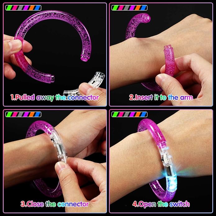 Junkin Glow Sticks Bracelets Glow in The Dark Bracelets LED Flashing Light Up Neon Supplies for Light Up Rave Concert Birthday Carnival Party Favors
